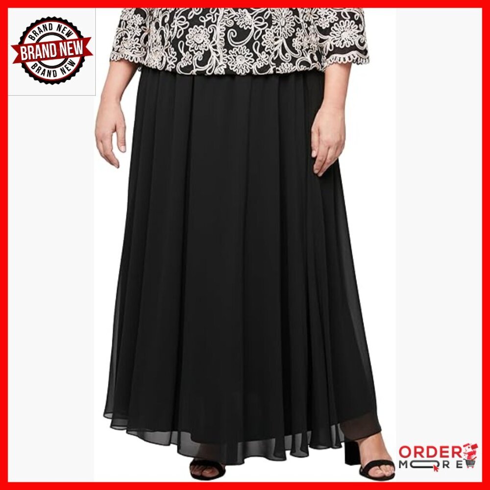 Plus Size Formal Maxi Skirt with Pockets, Elastic Waist, Floor Length